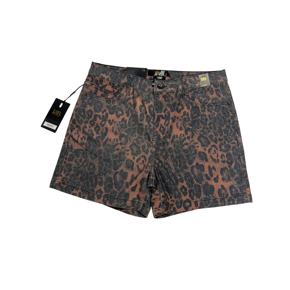 Lucky & Blessed Shorts Women 14 Brown Leopard Print Denim Mid Rise Casual D07
